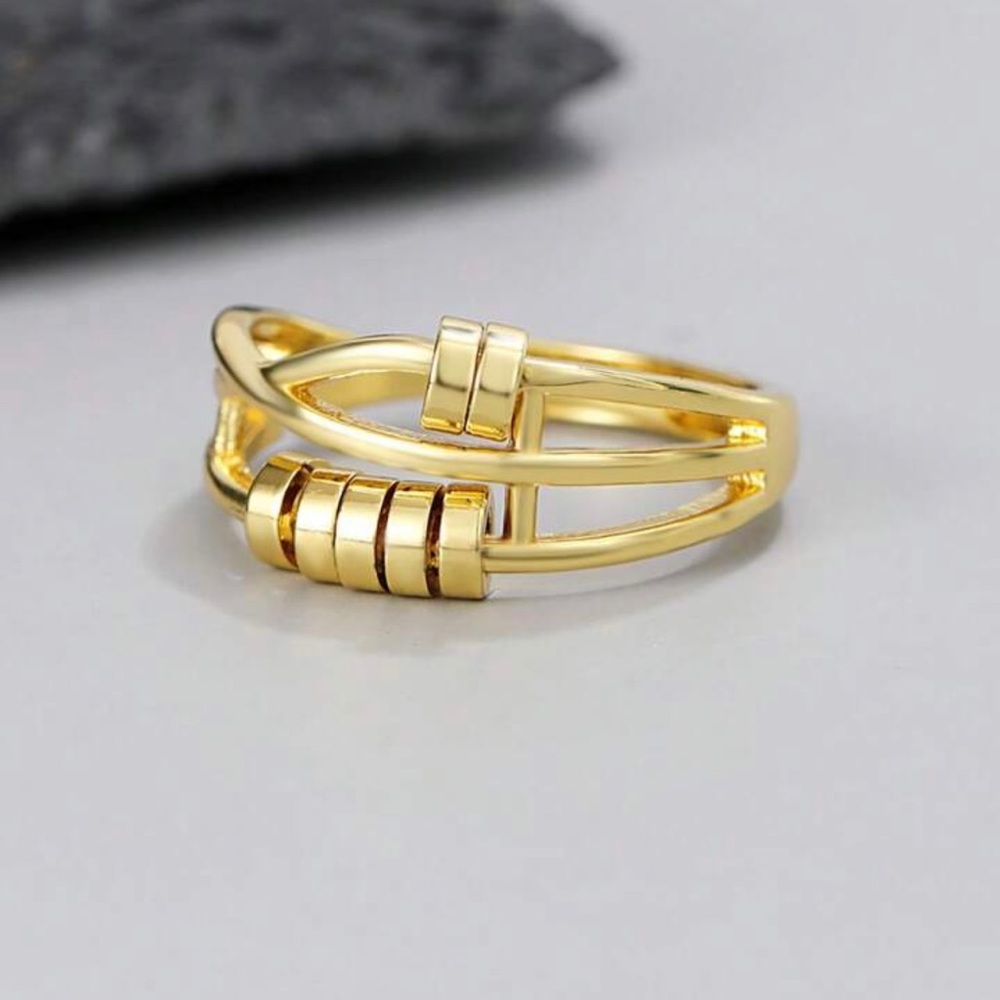 Golden Focus Fidget Ring With Movable Disks - adjustable size